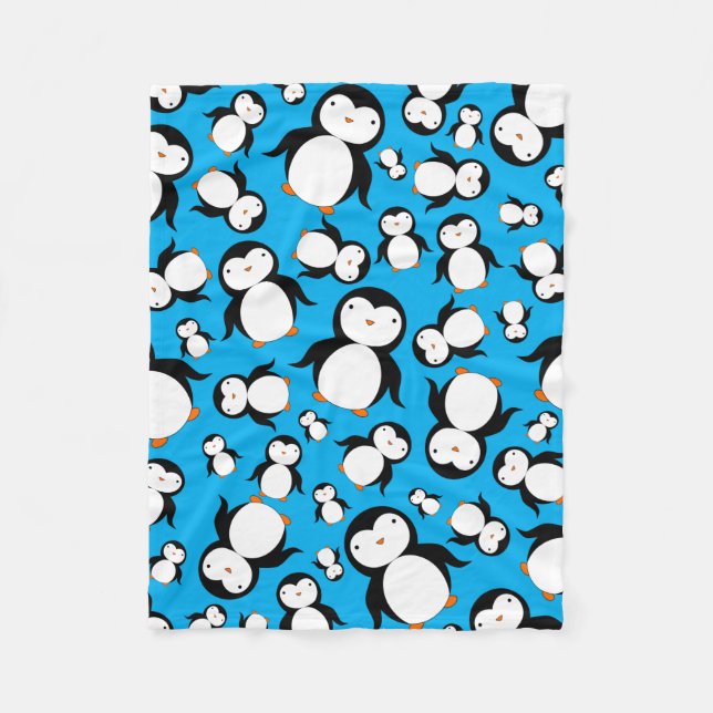 Cute sky blue penguin pattern fleece blanket (Front)