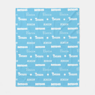 Cute sky blue repeating name personalised fleece blanket