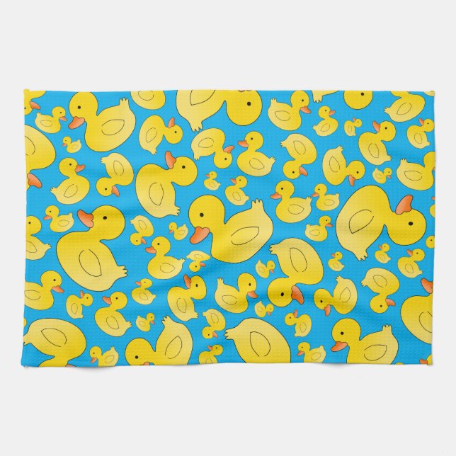 Cute sky blue rubber ducks tea towel (Horizontal)