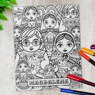 Cute Slavic Folk Art Nesting Dolls Adult Colouring Jigsaw Puzzle