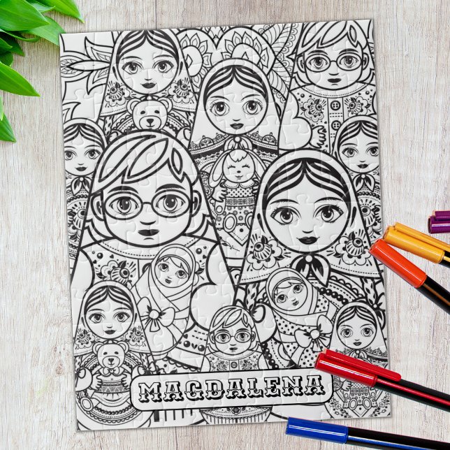 Cute Slavic Folk Art Nesting Dolls Adult Colouring Jigsaw Puzzle (Creator Uploaded)