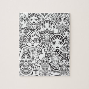 Cute Slavic Folk Art Nesting Dolls Family Colourin Jigsaw Puzzle