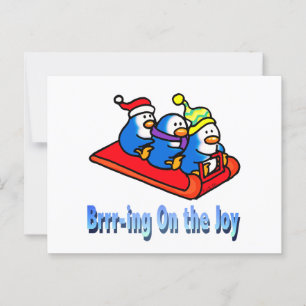 Cute Sledding Penguins Winter Holiday Fun Postcard