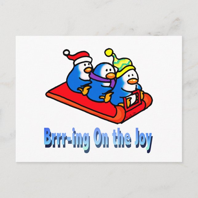 Cute Sledding Penguins Winter Holiday Fun Postcard (Front)
