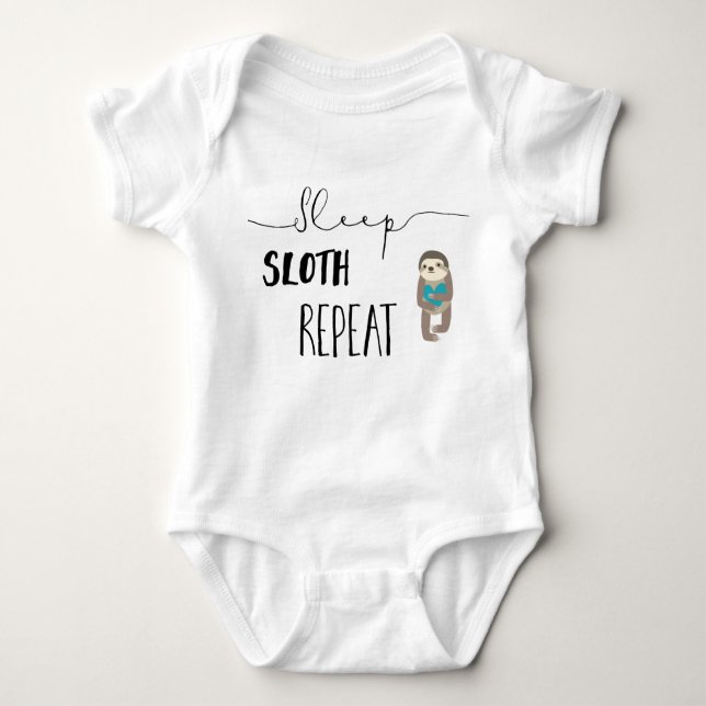 Cute Sleep Sloth Repeat Baby Bodysuit (Front)