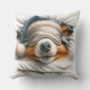 Cute Sleeping Australian Shepherd Dog Cushion
