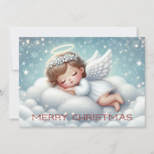 Cute sleeping baby angel holiday card