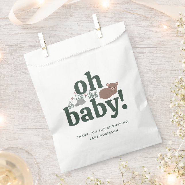 Cute Sleeping Baby Bear Cub Woodland Baby Shower Favour Bag (Clipped)