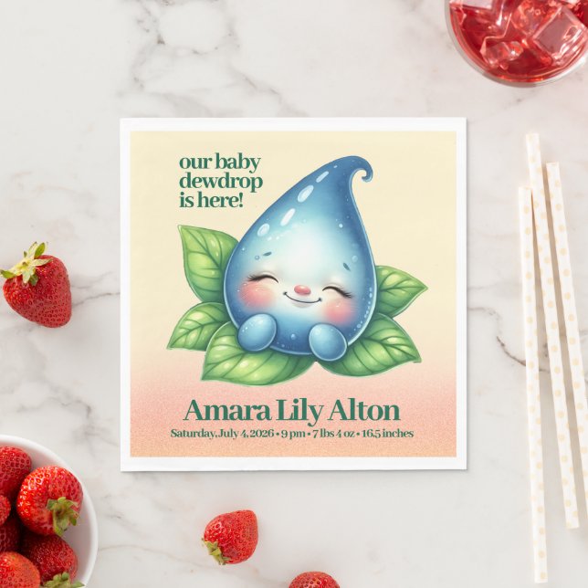 Cute Sleeping Baby Dewdrop Baby Shower Welcome Napkin (Insitu)