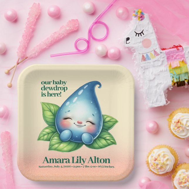 Cute Sleeping Baby Dewdrop Baby Shower Welcome Paper Plate (Party)