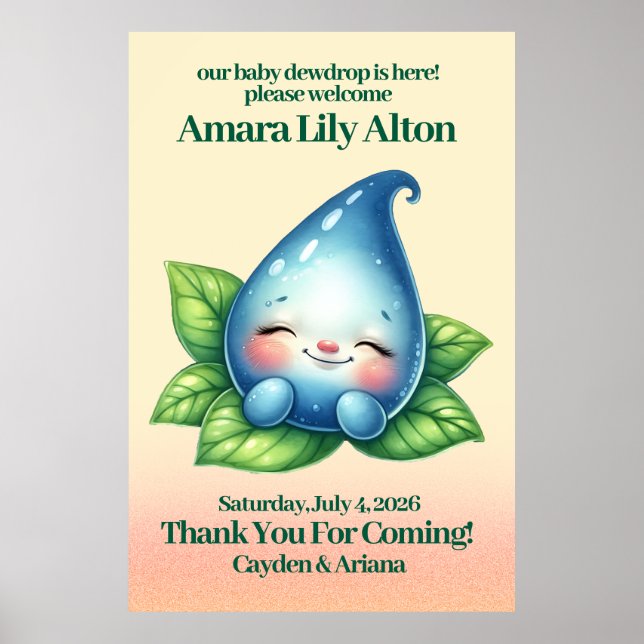 Cute Sleeping Baby Dewdrop Baby Shower Welcome Poster (Front)
