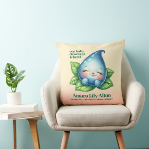 Cute Sleeping Baby Dewdrop Birth Stats Natal Cushion