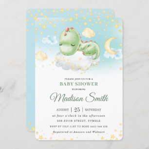 Cute Sleeping Baby Dinosaur Boy Baby Shower   Invitation