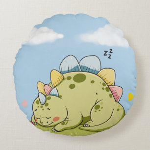 Cute Sleeping Baby Dinosaur Round Pillow