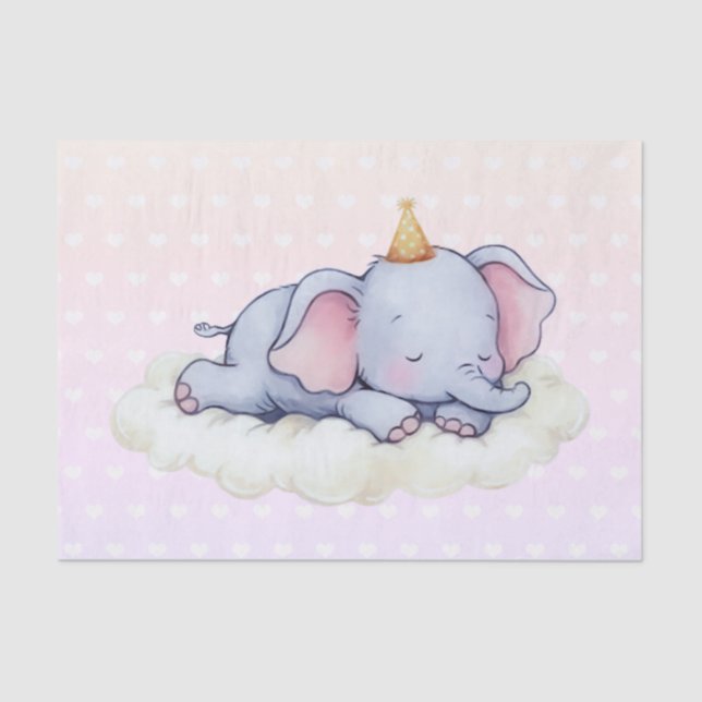 Cute Sleeping Baby Elephant Baby Shower Tissue Paper (Front)
