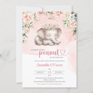 Cute sleeping baby elephant blush floral girl invitation