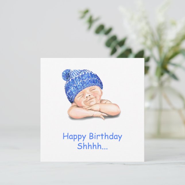 Cute Sleeping Baby Funny Birthday Car Custom Text (Standing Front)