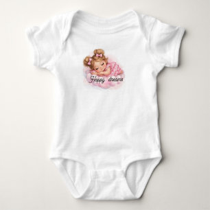 Cute Sleeping Baby Girl on Pink Cloud Art Bodysuit
