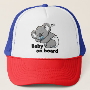 Cute Sleeping Baby Koala Bear Baby on Board Car Trucker Hat