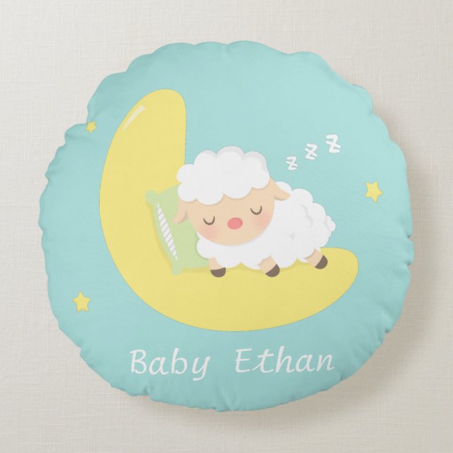 Cute Sleeping Baby Lamb Kids Nursery Room Decor Round Cushion (Front)