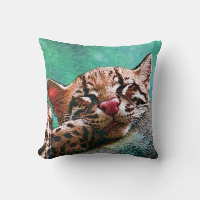 Cute Sleeping Baby Ocelot Kitten Cushion (Front)