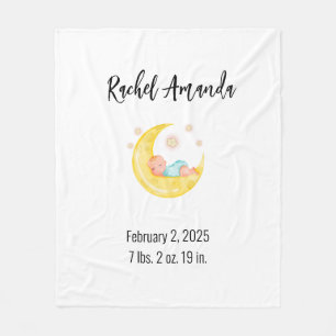 Cute Sleeping Baby on the Moon and Stars Fleece Blanket
