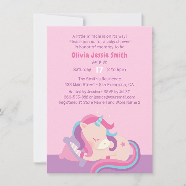 Cute Sleeping Baby Unicorn Baby Shower Invitation (Front)