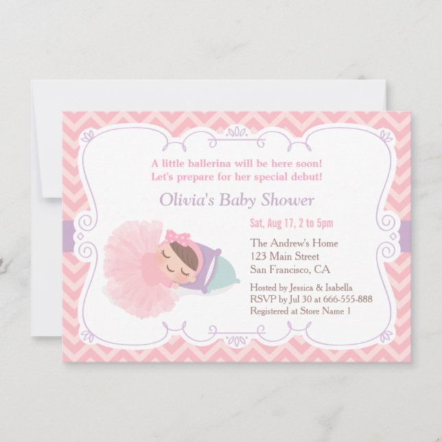 Cute Sleeping Ballerina Baby Girl Shower Invitation (Front)