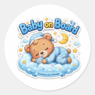 Cute Sleeping Bear Baby on Board Classic Round Sticker