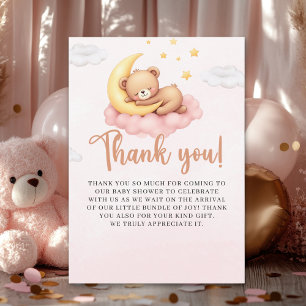 Cute Sleeping Bear Baby Shower Girl  Thank You Card