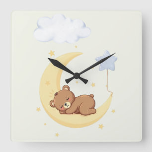 Cute Sleeping Bear Nursery Wall Clock