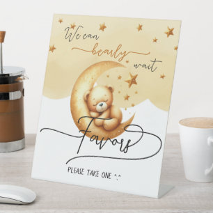 Cute Sleeping Bear On Moon Baby Shower Favours Pedestal Sign