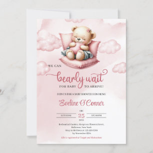 Cute sleeping bear we can bearly wait for baby invitation