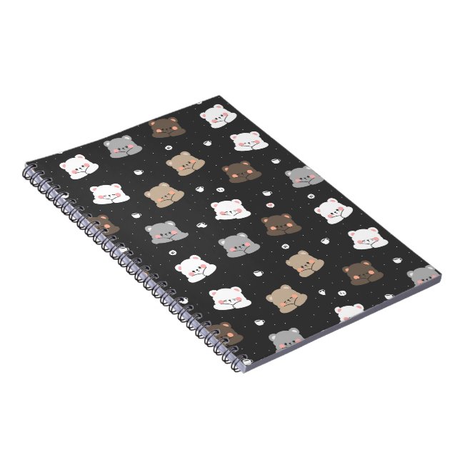 Cute Sleeping Bears Seamless Pattern in Neutral Co Notebook (Right Side)