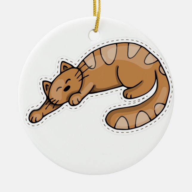 Cute Sleeping Brown Kitty Cat Ceramic Ornament (Front)