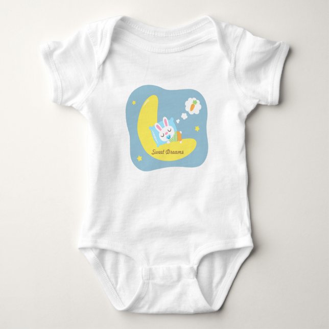 Cute Sleeping Bunny on Moon For Baby Boy Bodysuit (Front)