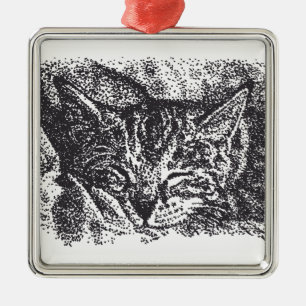 Cute Sleeping Cat Drawing Metal Ornament