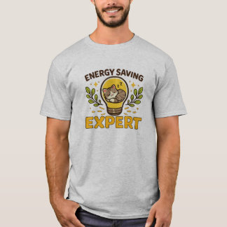 Cute Sleeping Cat Energy Saving Expert Funny Light T-Shirt
