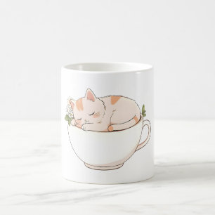 Cute Sleeping Cat in Teacup Kawaii Design Coffee Mug