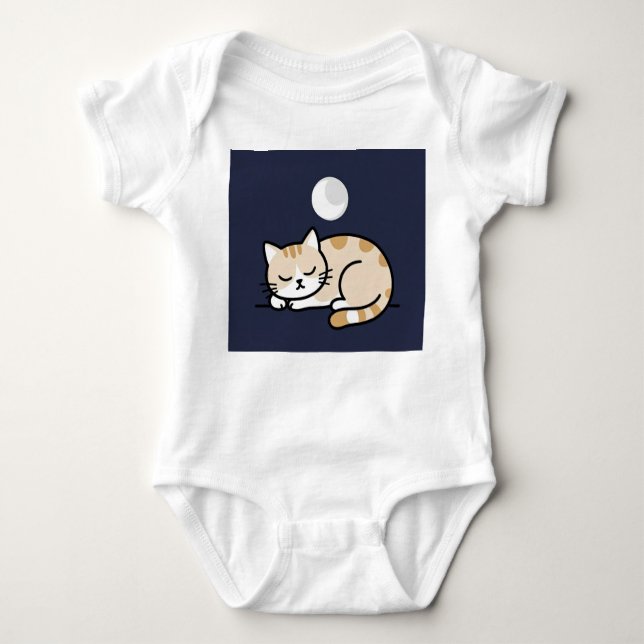 Cute Sleeping Cat Moon Baby Bodysuit  (Front)