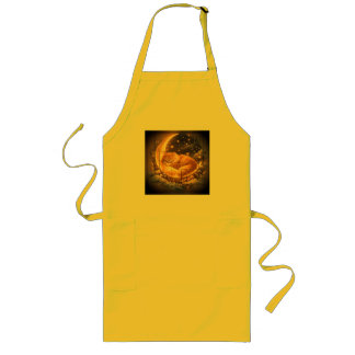 Cute Sleeping Cat on Crescent Moon Apron