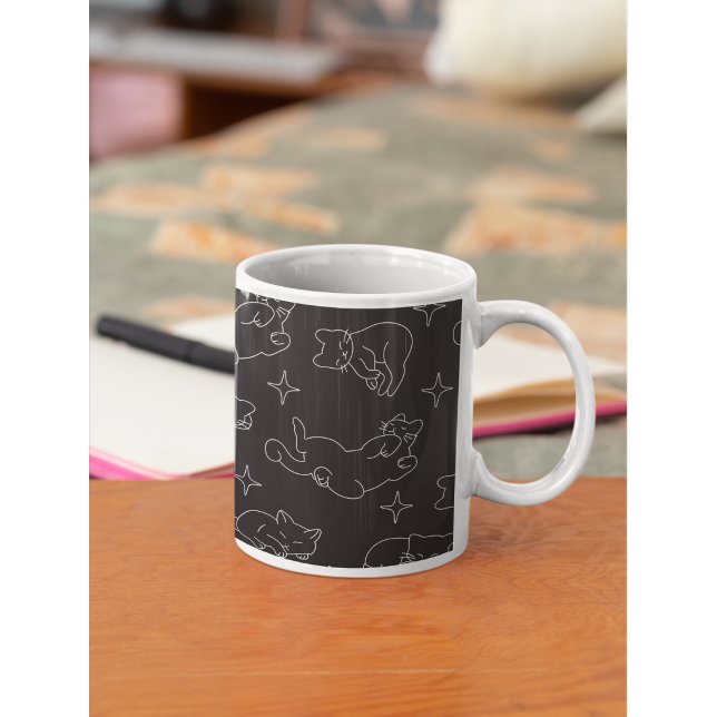 Cute Sleeping Cat Pattern  Cosy Night Theme Coffee Mug (Cute sleeping cat aesthetic mug for cozy coffee lovers.)