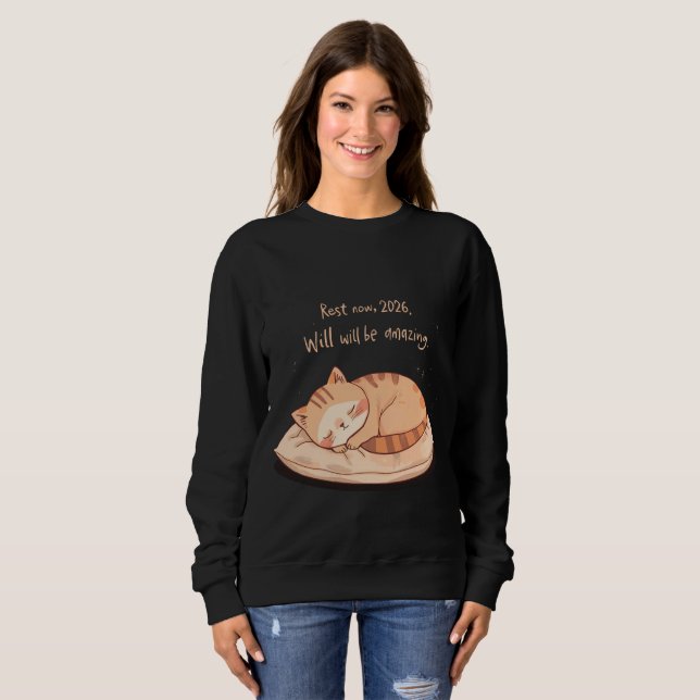 Cute Sleeping Cat Shirt – Relaxing New Year Gift  (Front Full)