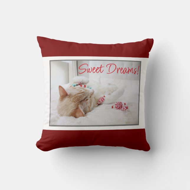Cute Sleeping Cat - Sweet Dreams - Christmas Cushion (Front)