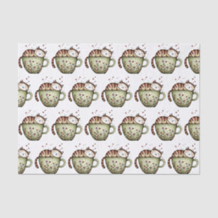Cute Sleeping Cat Teacup Floral Hearts Seamless Tissue Paper