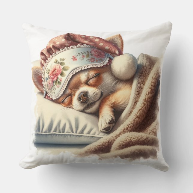 Cute Sleeping Chihuahua Dog Cushion (Front)