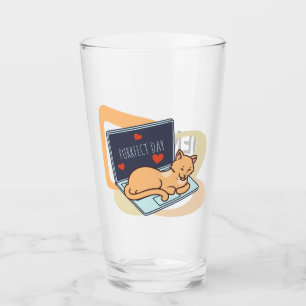 Cute sleeping computer cat glass