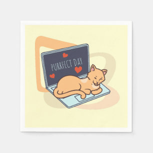 Cute sleeping computer cat napkin