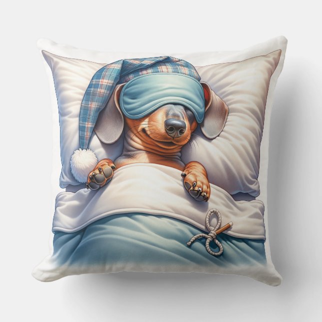 Cute Sleeping Dachshund Dog Cushion (Front)