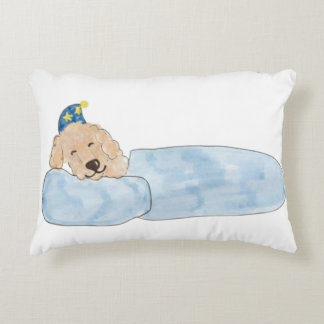 Cute Sleeping Dog in Nightcap Watercolor Illustrat Decorative Cushion